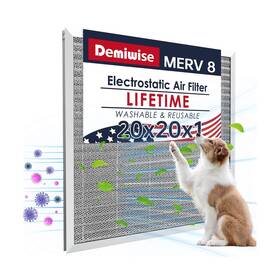 Demiwise 739722933531 20x20x1 Electrostatic Air Filter Merv 8 Washable Aluminum Ac/hvac Furnace Fi