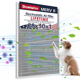 Demiwise 757158200171 20x30x1 Electrostatic Air Filter Merv 8 Reusable And Washable Aluminum Ac/hvac