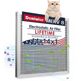 Demiwise 757158937206 14x14x1 Electrostatic Air Filter 8 Stage Washable Aluminum Ac/hvac Furnace F