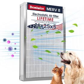 Demiwise 758211464813 16x25x5 Washable Electrostatic Air Filter Merv 8 Aluminum Ac/hvac Furnace Fi