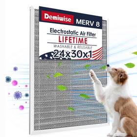 Demiwise 840322307261 Merv 8 24x30x1 Lifetime Air Filter Washable Electrostatic Aluminum