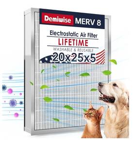 Xx-lkw20255-2 Demiwise 20x25x5 Electrostatic Air Filter Merv 8 Aluminum Washable And Reusable