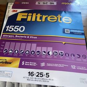 Filter 051141392417 Filterte 3m 16x26x5 Furnace Allergen Bacteria And Virus Deep Pleat
