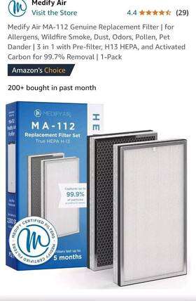 112ur-1 Filter 850025796859 Medify Air Ma-112 Genuine Replacement Ma - 112ur-1. Hepa H14