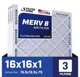 Fk16x16-m8-3 Filter King 16x16x1 Air 3-pack Merv 8 Hvac Pleated A/c Furnace Filters Made In