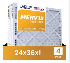 Fkfd24x36 Filter King 24x36x1 Air 4-pack Merv 13 Actual Size 23.5 X 35.5 .75 Inch