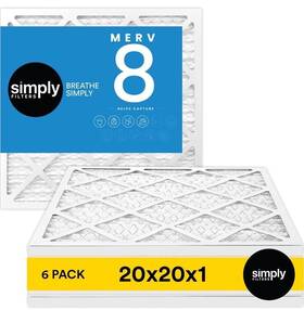 Mf202016 Filter Filters 20x20x1 Merv 8 Mpr 600 Air 6 Pack - Actual Size 19.75 Inch X19.75