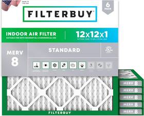 Filterbuy 705353687181 12x12x1 Air Filter Merv 8 Essential Dust And Allergy Defense 6-pack E