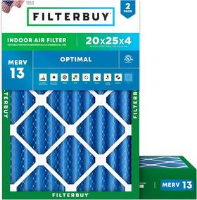 Filterbuy 711181996975 New Pack Of 2 20x25x4 Ac Air Filter Merv 13 Optimal Defense Pleated