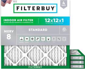 Filterbuy 717267050586 12x12x1 Air Filter Merv 8 Essential Dust And Allergy Defense 4-pack E