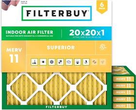 Filterbuy 717267077804 20x20x1 Air Filter Merv 11 Superior Pet And Allergy Defense 6-pack El