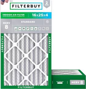 Afb16x25x4m8pk2 Filterbuy 16x25x4 Air Filter Merv 8 Dust Defense 2-pack Pleated Hvac Ac Furna