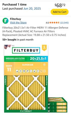 Afb20x21.5x1m11 Filterbuy 20x21.5x1 Pleated Air Filters Replacement Hvac Ac Furnace Merv 11