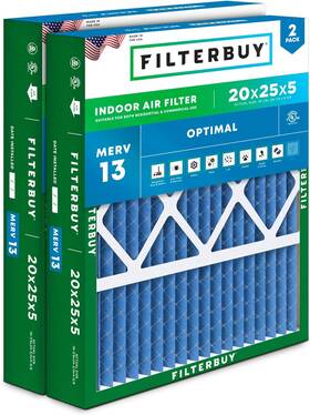 Hrf20x25x5m13 Filterbuy Carpk2 20x25x5 Air Filter Merv 13 Optimal Defense 2-pack Pleated Hvac Ac F