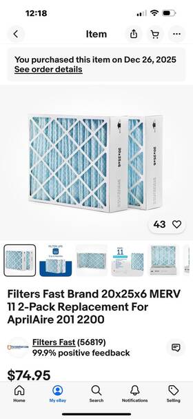 Filters Fast 642872650688 Brand 20x25x6 Merv 11 2-pack Replacement For Aprilaire 201 2200