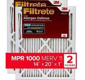 Filtrete 051141991221 2 Pack 14x20x1 Air Filter Mpr 1000 Merv 11 Micro Allergen Defense