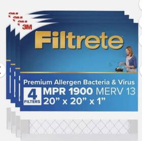 Filtrete 068060286956 Hvac Air Filter 20x20x1 Merv 13 Mpr 1900 Captures Allergens Bacteria