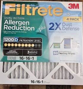 1200d Filtrete 076308147228 Dual Action Allergen Reduction Plus Mpr Filters 16x16x1 4 Pack