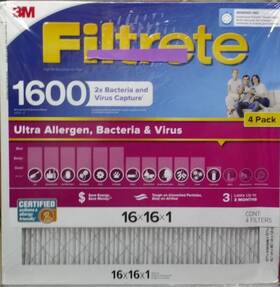 1600 Filtrete 076308409920 3m 16x16x1 Ultra Allergen 2x Bacteria And Virus Filter Mpr 4 Pk