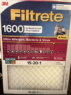 1600 Filtrete 076308410056 Ultra Allergen Bacteria And Virus Mpr Merv 12 Size 15x20x1