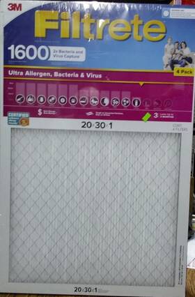 1600 Filtrete 076308410063 4pk Mpr Ultra Allergen Bacteria And Virus Furnace/ac Filter 20x30x1