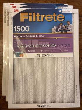 Filtrete 076308726850 Lot Of 3- 18x25x1 Allergen Bacteria Virus Furnace Air Filter 1500
