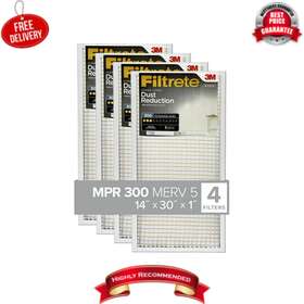 324-4 Filtrete 14x30x1 Air Filter Mpr 300 Merv 5 Clean Living Dust Reduction 4 Pcs