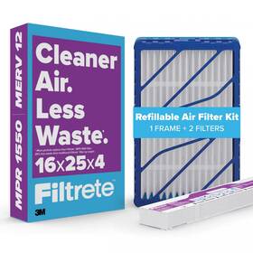 Filtrete 94713086 16 Inch 25 X4 Mpr 1550 Merv 12 Refillable Air Filter Kit 1 Frame