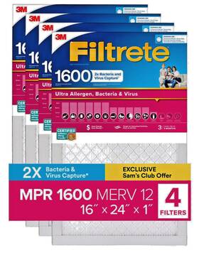 980424688 Filtrete 3m 16x24x1 Ultra Allergen Bacteria And Virus 1600 Mpr Merv 12 4 Pk