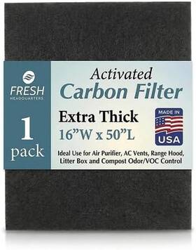 Fresh Headquarters 445011913933 Activated Carbon Filter Sheet 16 Inch W X 50 L Extra Thick Cut To Fit Air Filters