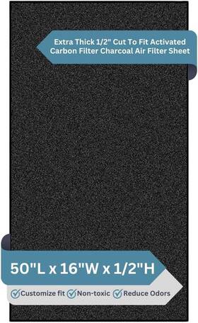 Freshhqthickcut2fit Fresh Headquarters Extra Thick Activated Carbon Filter Sheet - Premium 16 Inch W X 50 L Cut To Fit Air F