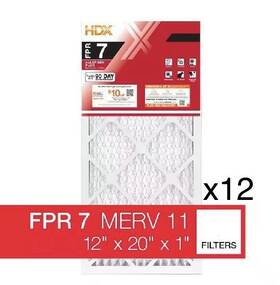 Hdx 082652294624 12x20x1 Merv 11 Pleated Air Filters. 12 Pack. Actual Size 11-1/2 X 19-1/2 7/8