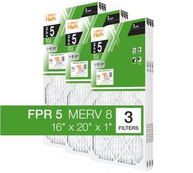 Hdx 313048839885 16x20x1 Pleated Air Filters Replacement For Furnace. Ac Hvac Merv 8 Fpr 5 3-pack