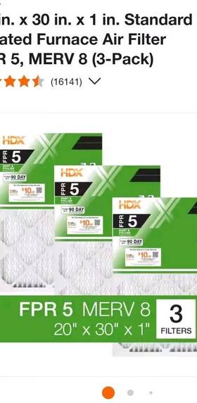 Hdx 445032164123 20 X 30 1 Standard Pleated Air Filter Fpr 5 3-pack Filters Replacement