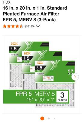 Hdx 445052727797 16 X 20 1 Standard Pleated Air Filter Fpr 5 3-pack Filters Replacement