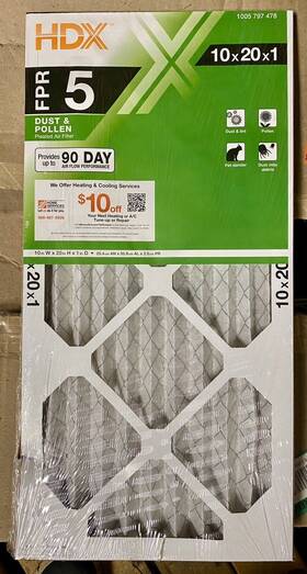 Hdx 840100920149 10x20x1 Inch Standard Pleated Air Filter Fpr 5 Merv 8 Dust-holding Capacity