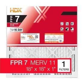 Hdx 840100926516 18x18x1 Inch Allergen Plus Standard Pleated Air Filter Fpr 7 Merv 11 Dust Holding