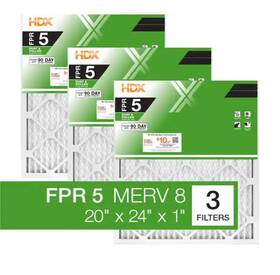 Hdx 840100926646 20 Inch X 24 1 Standard Pleated Furnace Air Filter Fpr 5 Merv 8 3-pack