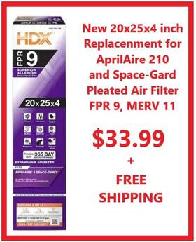 Hdx-axp-213-2 Hdx 20 X 25 4 Inch Replacement For Aprilaire 210 Space-guard Air Filter Merv 11