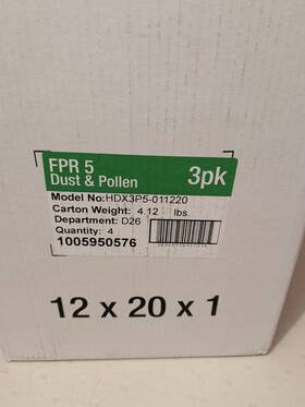 Hdxcp5-011220 Hdx 12 Pack Of X 20 1 Standard Pleated Air Filter Fpr 5 Replacement