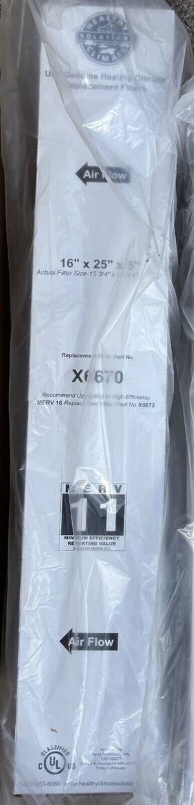 X6670 Healthy Climate 628693577014 Lennox Merv 11 Replacement Filter 16-in L X 25-in W 5-in H Qty Of 1