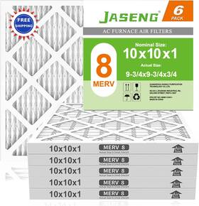 10-m8-6 Jaseng 10x10x1 Furnace Air Filters 6 Pack Merv 8 Mpr 600 Fpr 5 Hvac Filter