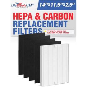 Lifesupplyusa 843464115855 True Hepa Air Cleaner Filter Replacement Set 4 Carbon Filters Compatible Wi