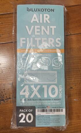 Luxoton 196852983759 Air Vent Home Filters 4 Inch X 10 Floor 20 Pack Genuine - New