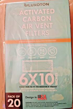 Airvent6x10-20 Luxoton Activated Carbon Air Vent Filters 6x10 Inch 20 Pack Dust Odor Control