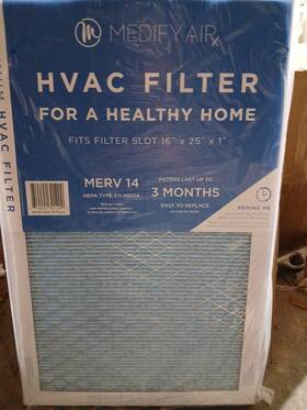 Medify Air 810094301200 16x25x1 Filter Merv 14 Pleated-hepa Hvac Furnace 2pk