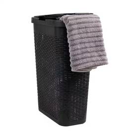 Mind Reader 313039483424 Laundry Hamper 40l Slim Plastic Wicker Basket Lid Ventilated Black