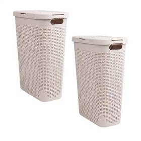 Mind Reader 313098259206 Ivory 23.5 Inch H X 10.4 W 18 L Plastic 60l Slim Modern Rectangle Laund