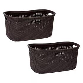 Mind Reader 445008276232 Plastic 40l Slim Ventilated Rectangle Laundry Hamper With Lid Brown Set Of 2