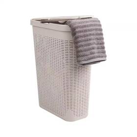 Mind Reader 744110633313 Laundry Hamper 40l Plastic Wicker Style With Lid Slim Ivory Basket